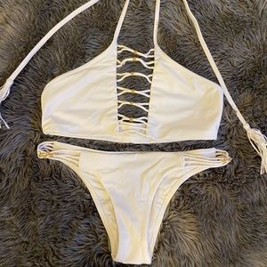 White Bikini with Gold Beads
